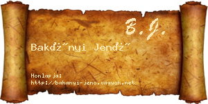 Bakányi Jenő névjegykártya